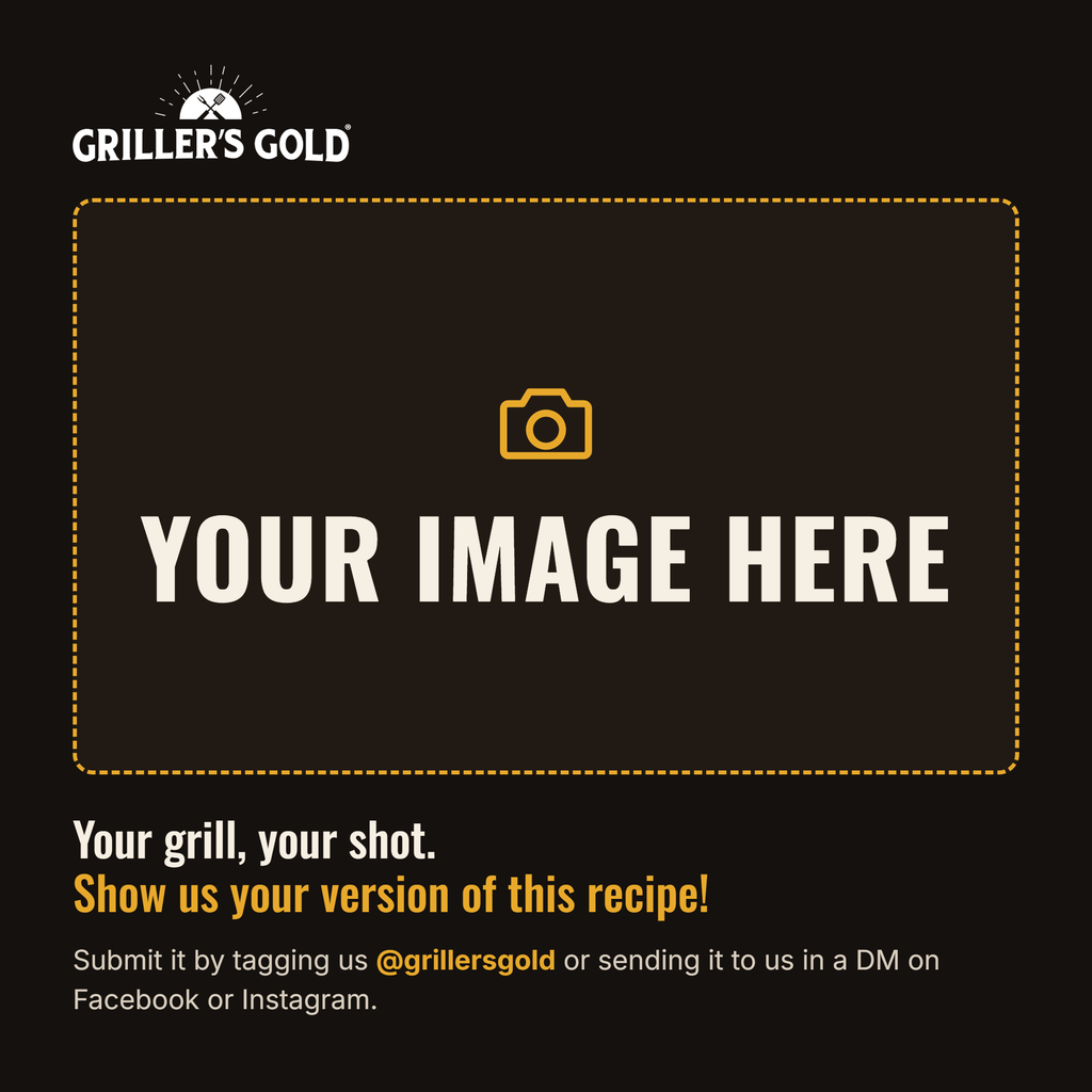 black square image with an outline of a photo and a clip art of a camera that says Your Image Here with a Grillers Gold logo